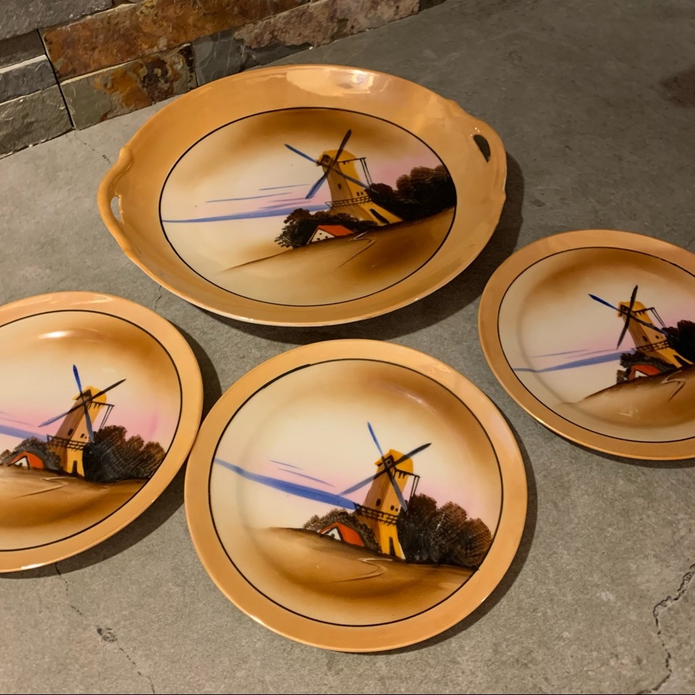 Vintage CHIKARAMACHI Porcelain Lusterware  Set 4 Service Replacement Plates